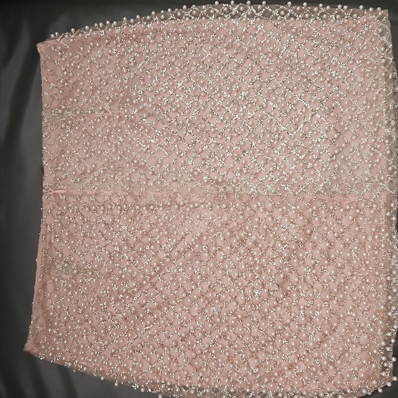 Y2k Handcrafted Pearl Details Stretchy Fabric Stealth Mini Formal Skirt Sz M - Picture 5 of 12